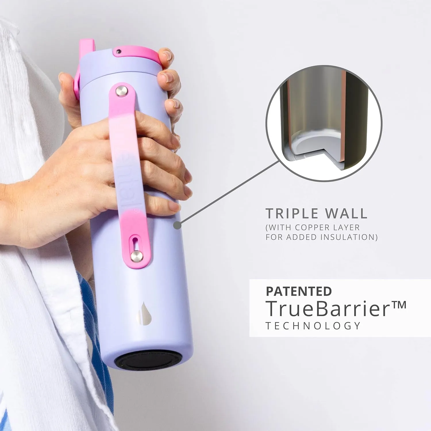 Elemental Iconic Stainless Steel Water Bottle with Straw - 20 oz Leak Proof Triple Wall Insulated Water Bottles for Travel and Sports - Reusable Gym Water Bottle with 2 Straws - Lilac Tie Dye
