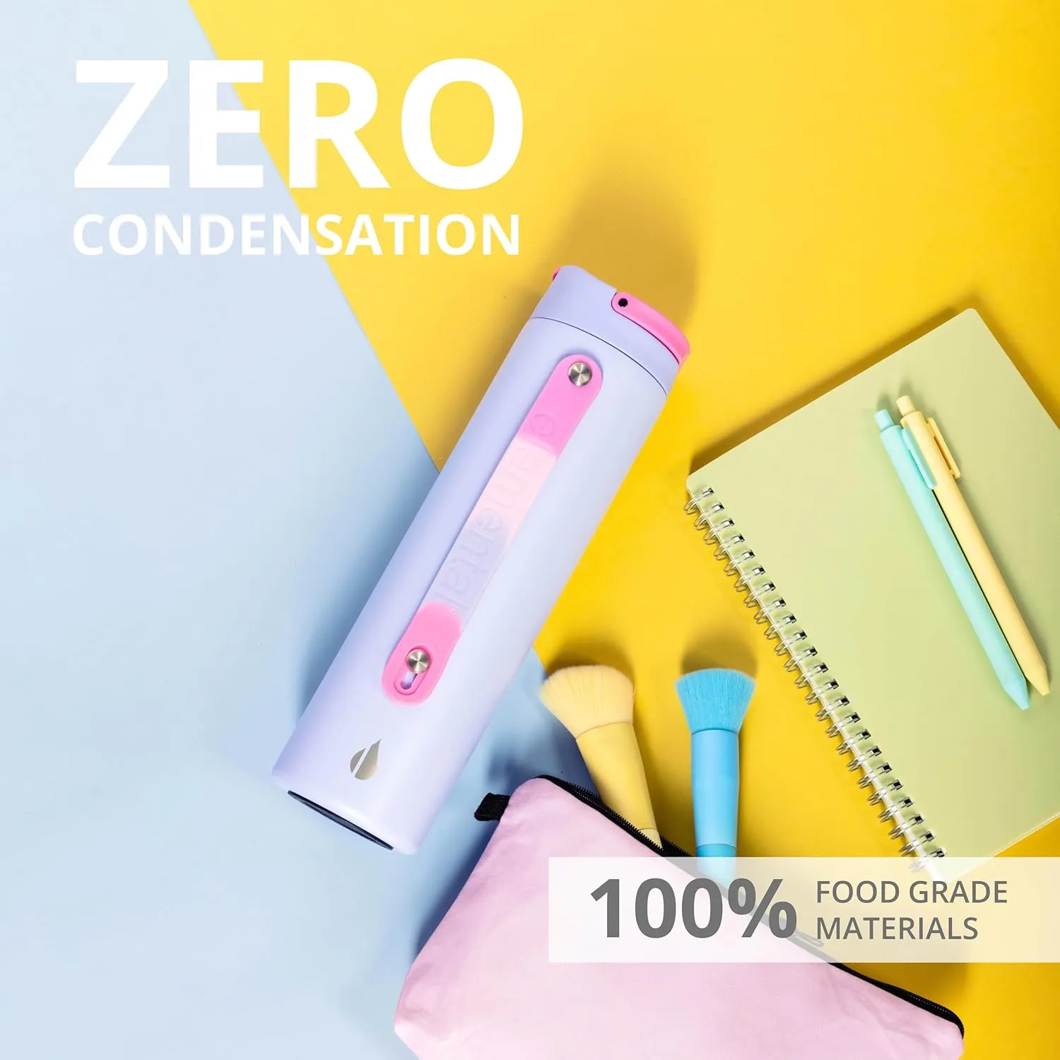 Elemental Iconic Stainless Steel Water Bottle with Straw - 20 oz Leak Proof Triple Wall Insulated Water Bottles for Travel and Sports - Reusable Gym Water Bottle with 2 Straws - Lilac Tie Dye