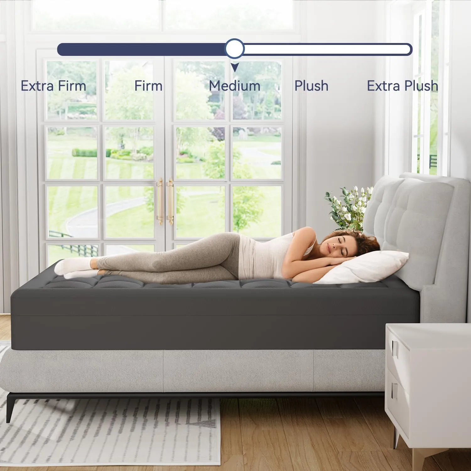 ELEMUSE Dual Layer 3 Inch Memory Foam Mattress Topper Cal King, 2 Inch Cooling Gel Memory Foam Plus 1 Inch Down Alternative Pillowtop Mattress Pad with Cooling Cover, Soft Comfort Support, Grey