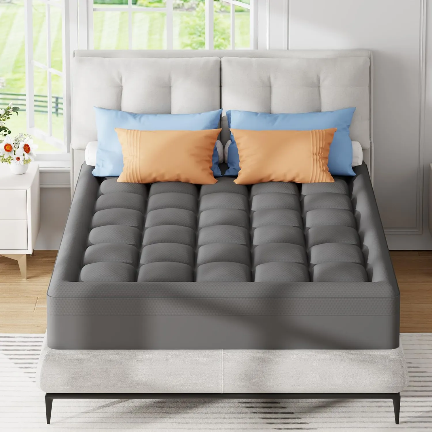 ELEMUSE Dual Layer 3 Inch Memory Foam Mattress Topper Cal King, 2 Inch Cooling Gel Memory Foam Plus 1 Inch Down Alternative Pillowtop Mattress Pad with Cooling Cover, Soft Comfort Support, Grey