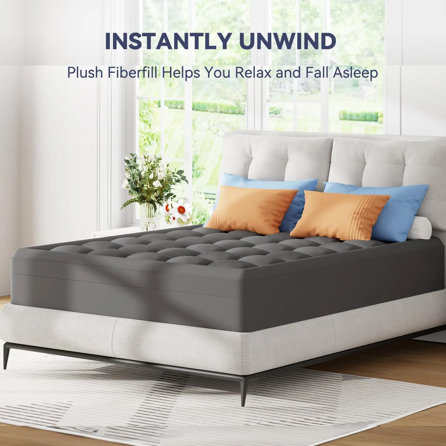 ELEMUSE Dual Layer 3 Inch Memory Foam Mattress Topper Cal King, 2 Inch Cooling Gel Memory Foam Plus 1 Inch Down Alternative Pillowtop Mattress Pad with Cooling Cover, Soft Comfort Support, Grey