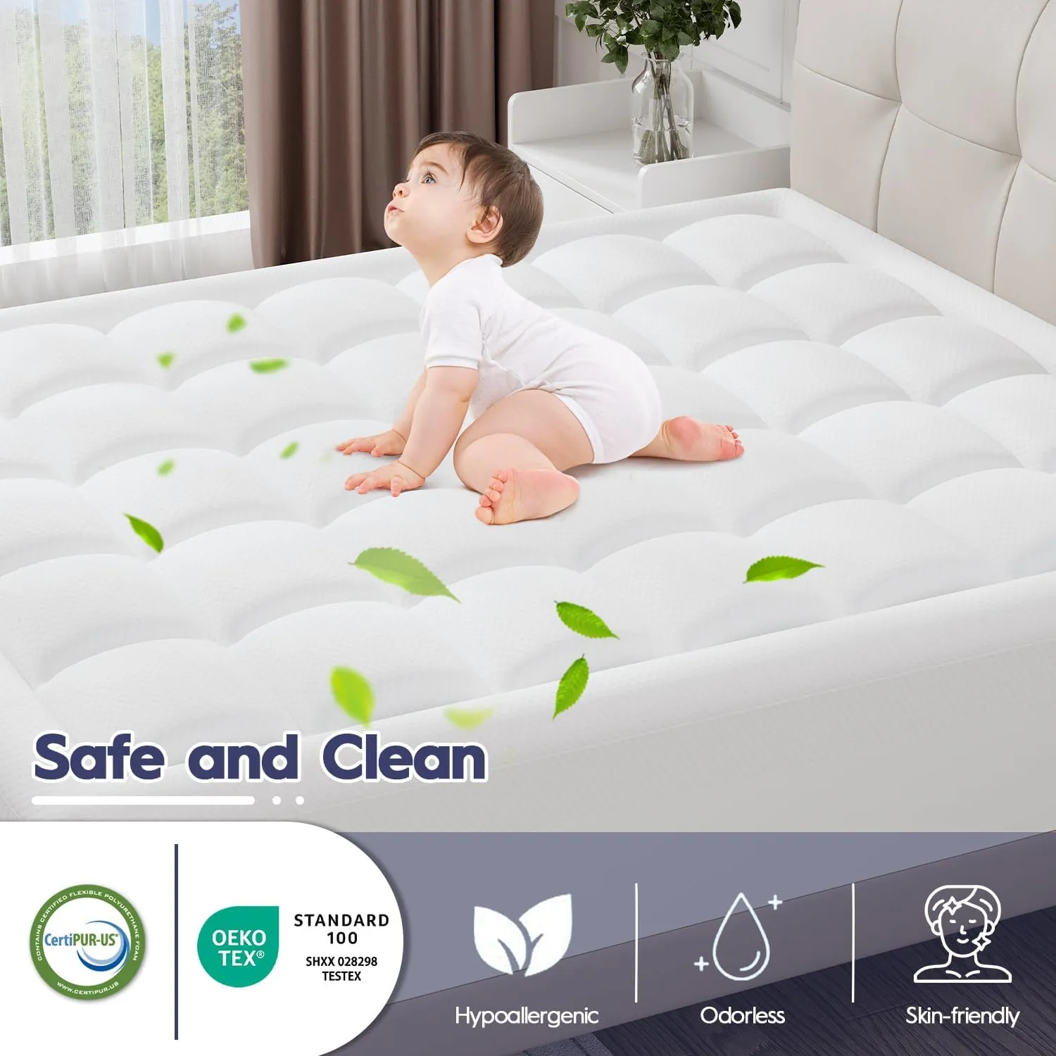 ELEMUSE Queen Size Dual Layer 3 Inch Memory Foam Mattress Topper, 2 Inch Cooling Gel Memory Foam and 1 Inch Thick Soft Pillow Top Mattress Pad Cover for Back Pain Relief, Bed Topper for Side Sleep