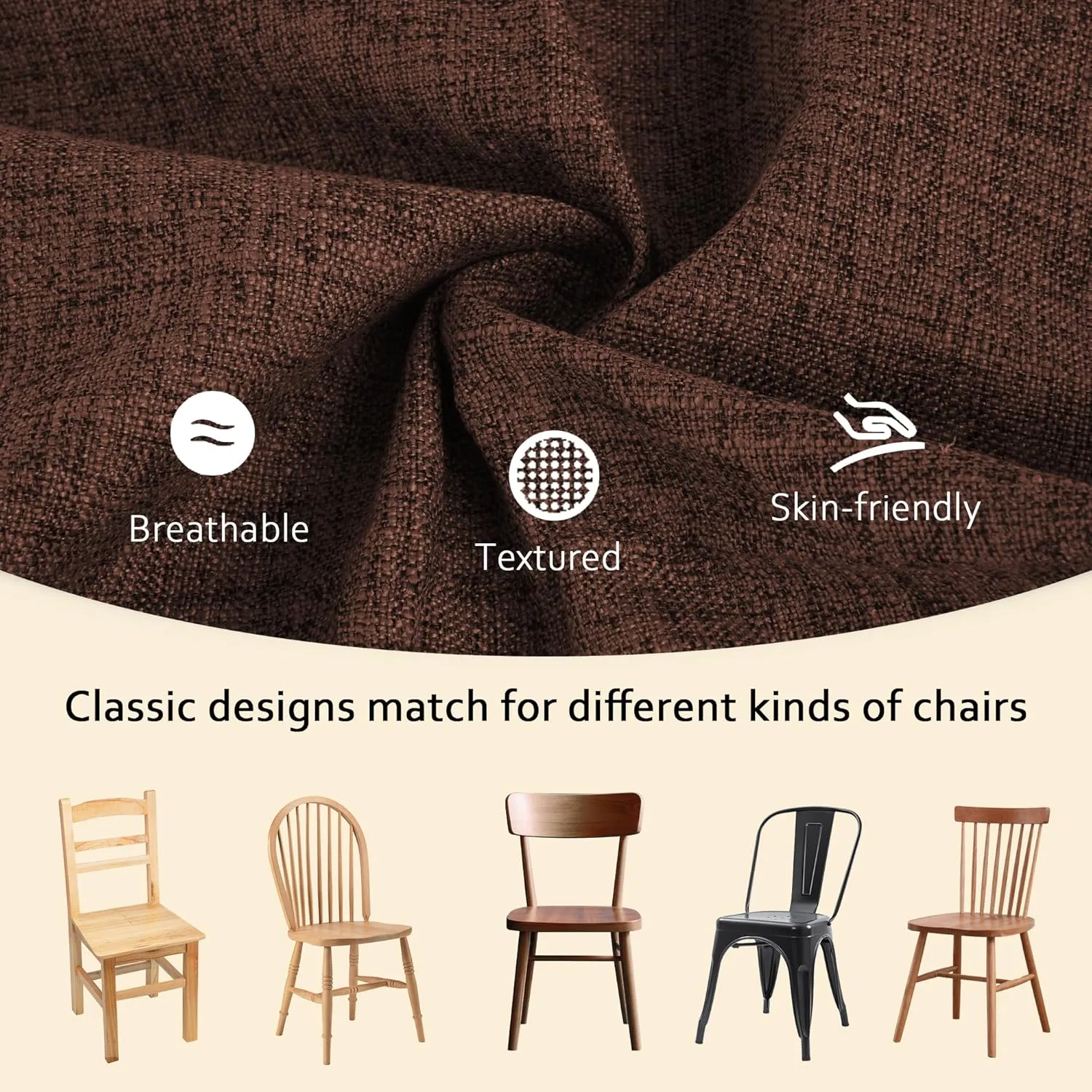 ELFJOY 4 Pack Chair Cushions for Dining Chairs Chair Pads Cushion for Kitchen Office Tufted Textured Square Seat Cushion with Ties (16" Dark Coffee)