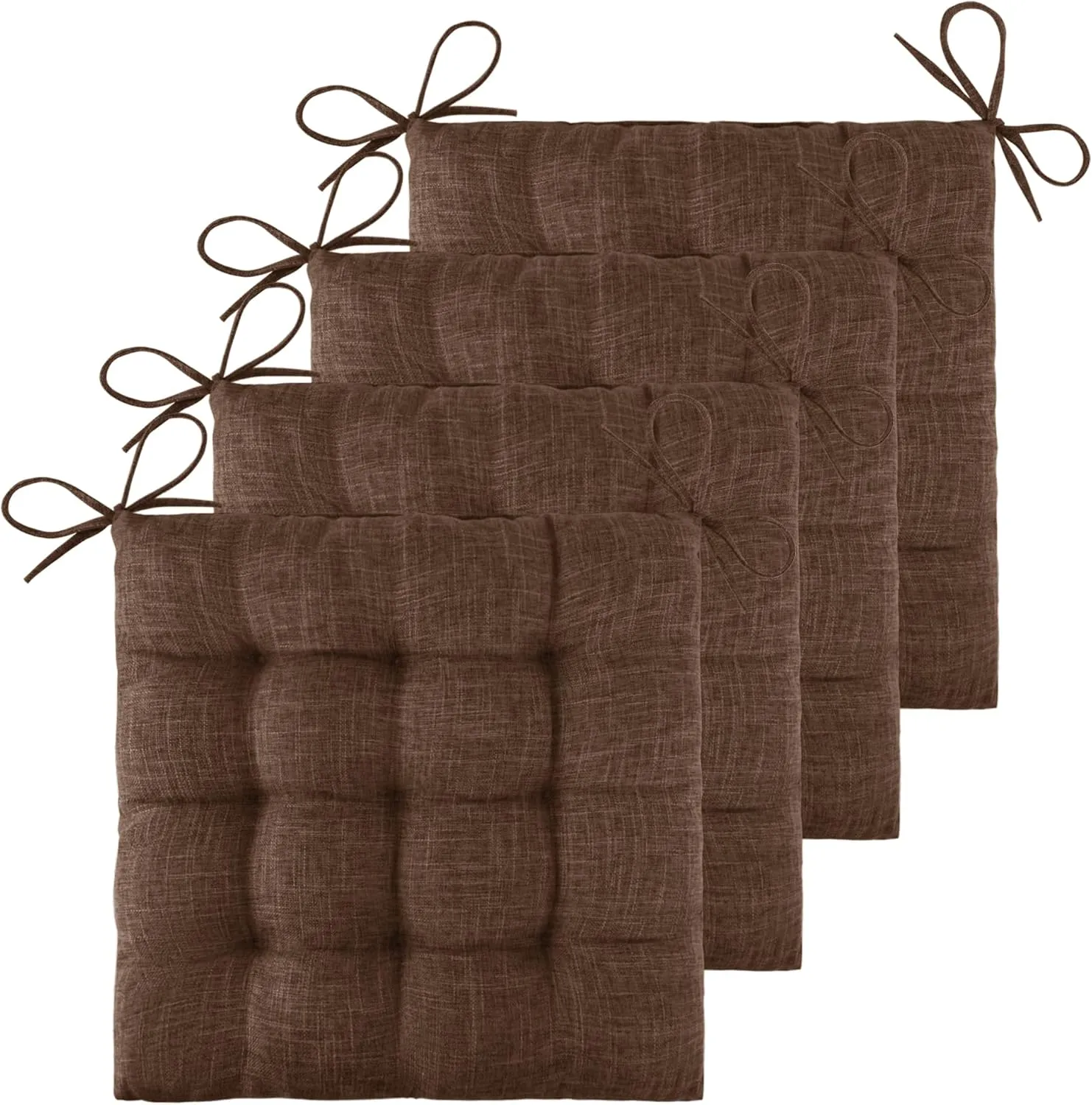 ELFJOY 4 Pack Chair Cushions for Dining Chairs Chair Pads Cushion for Kitchen Office Tufted Textured Square Seat Cushion with Ties (16" Dark Coffee)