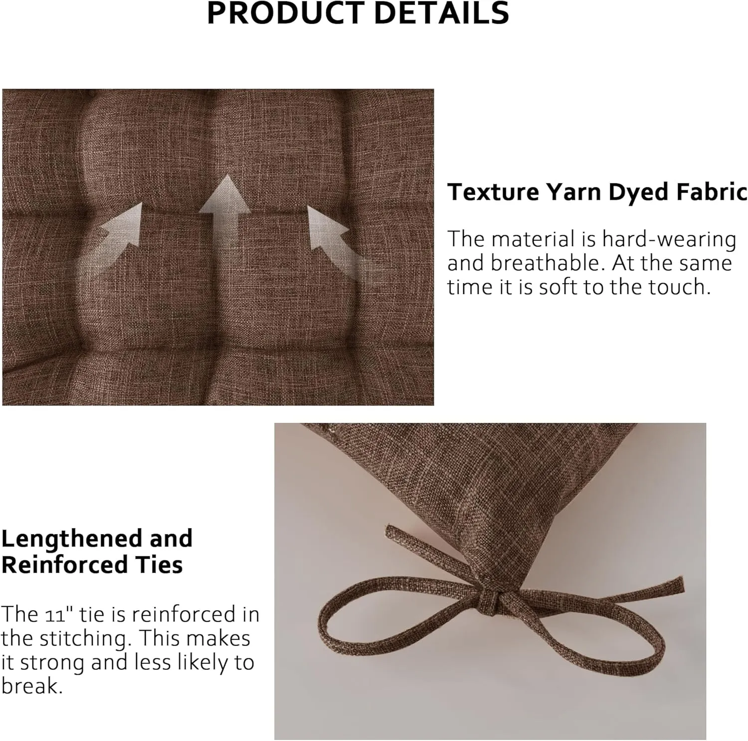 ELFJOY 4 Pack Chair Cushions for Dining Chairs Chair Pads Cushion for Kitchen Office Tufted Textured Square Seat Cushion with Ties (16" Dark Coffee)