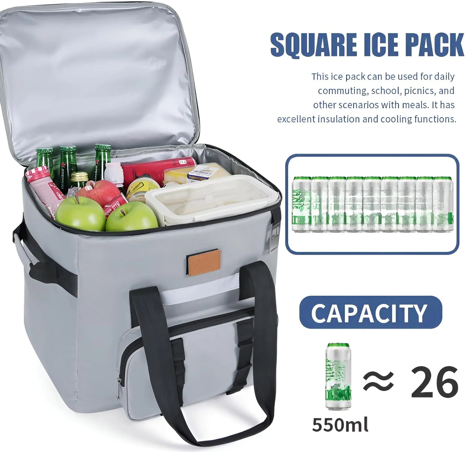 [Ellnis]【Lar Capay Ouoor Cooler Bag】 40L Insulated Picnic Lunch Box, 3-Layer Thermal Design for 4-12 Hours of Tempeure Retention, for Cam, Hiking, and Fishing ps