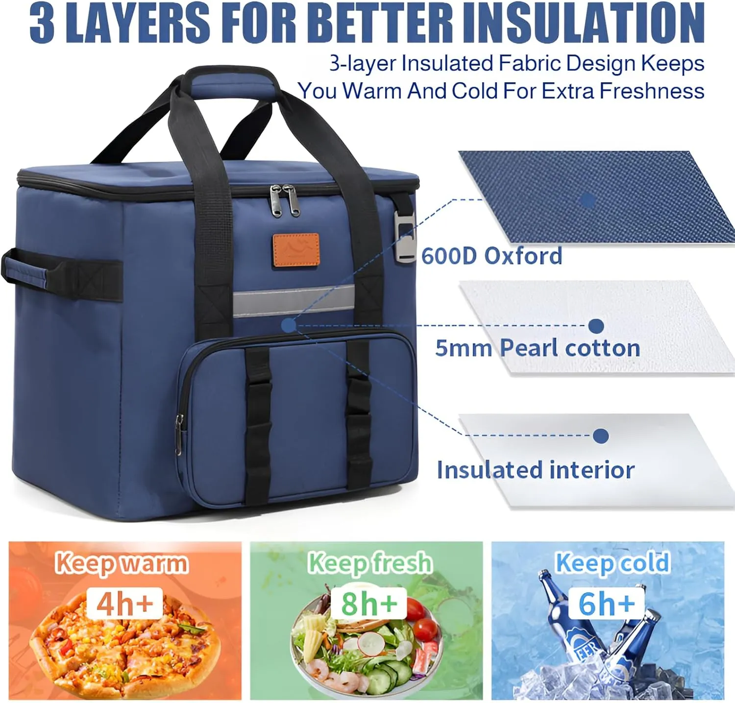 [Ellnis]【Lar Capay Ouoor Cooler Bag】 40L Insulated Picnic Lunch Box, 3-Layer Thermal Design for 4-12 Hours of Tempeure Retention, for Cam, Hiking, and Fishing ps