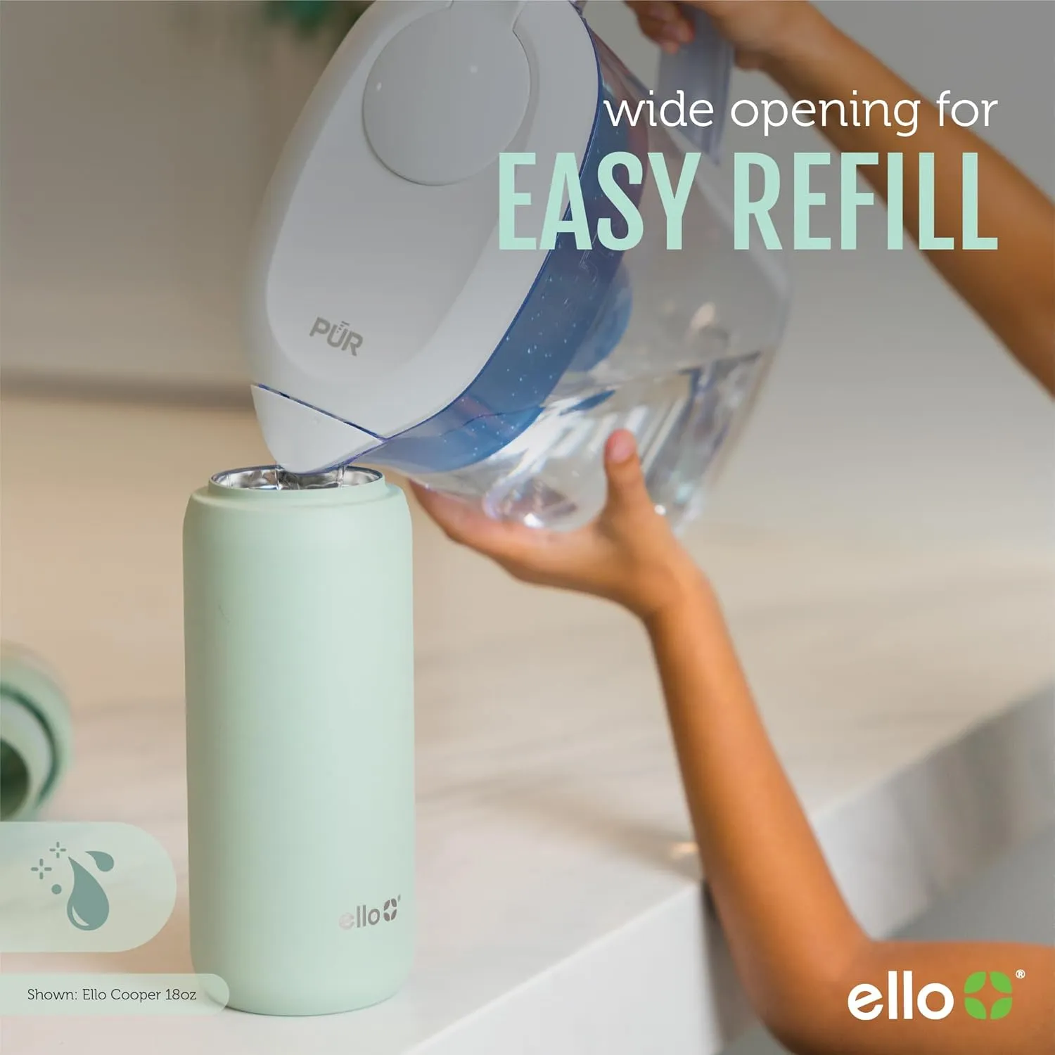 Ello Cooper 32oz Stainless Steel Water Bottle with 2 Lids Chug and Straw | Leak Proof | Double Walled and Vacuum Insulated | Built in Carry Loop | Dishwasher Safe | Lilac