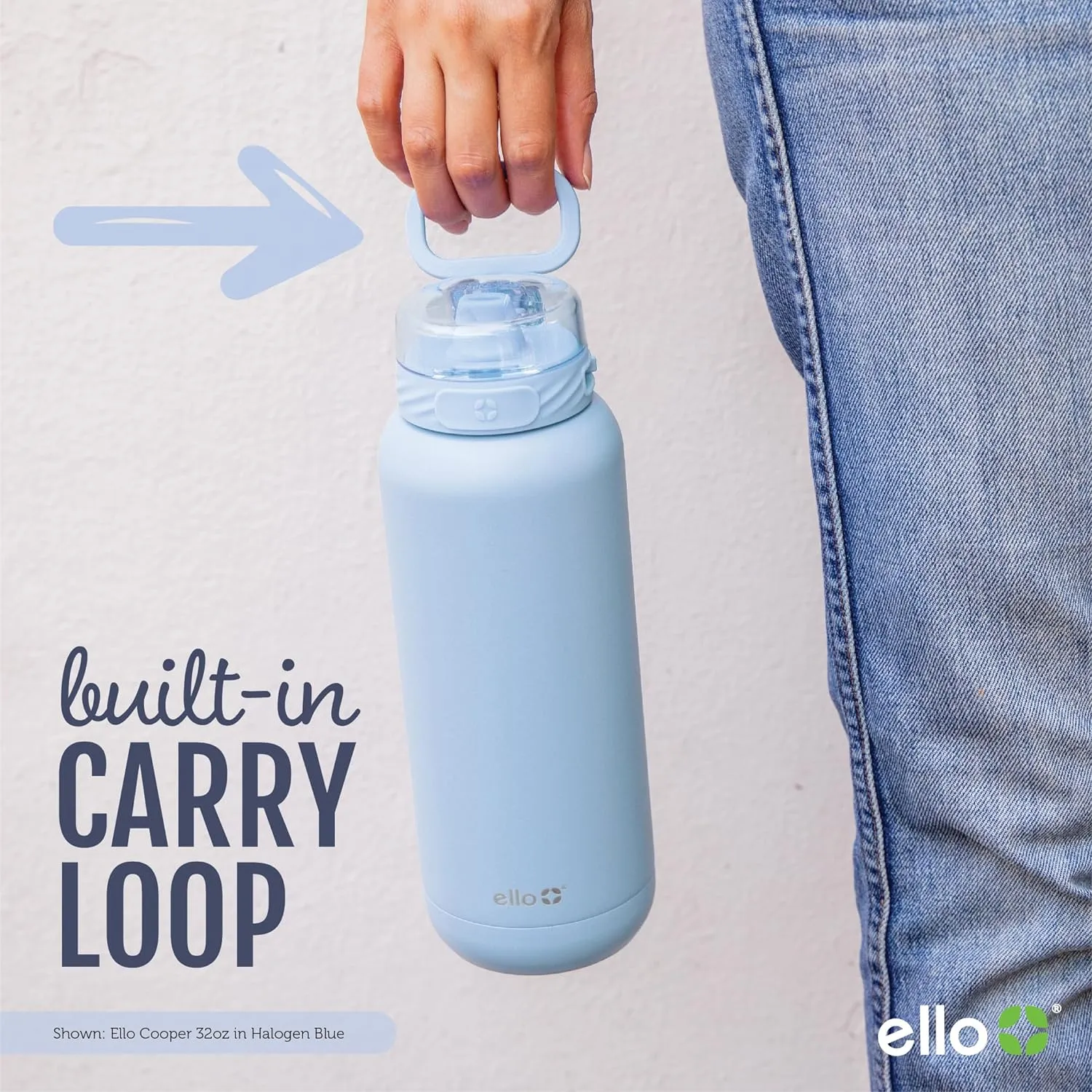 Ello Cooper 32oz Stainless Steel Water Bottle with 2 Lids Chug and Straw | Leak Proof | Double Walled and Vacuum Insulated | Built in Carry Loop | Dishwasher Safe | Lilac