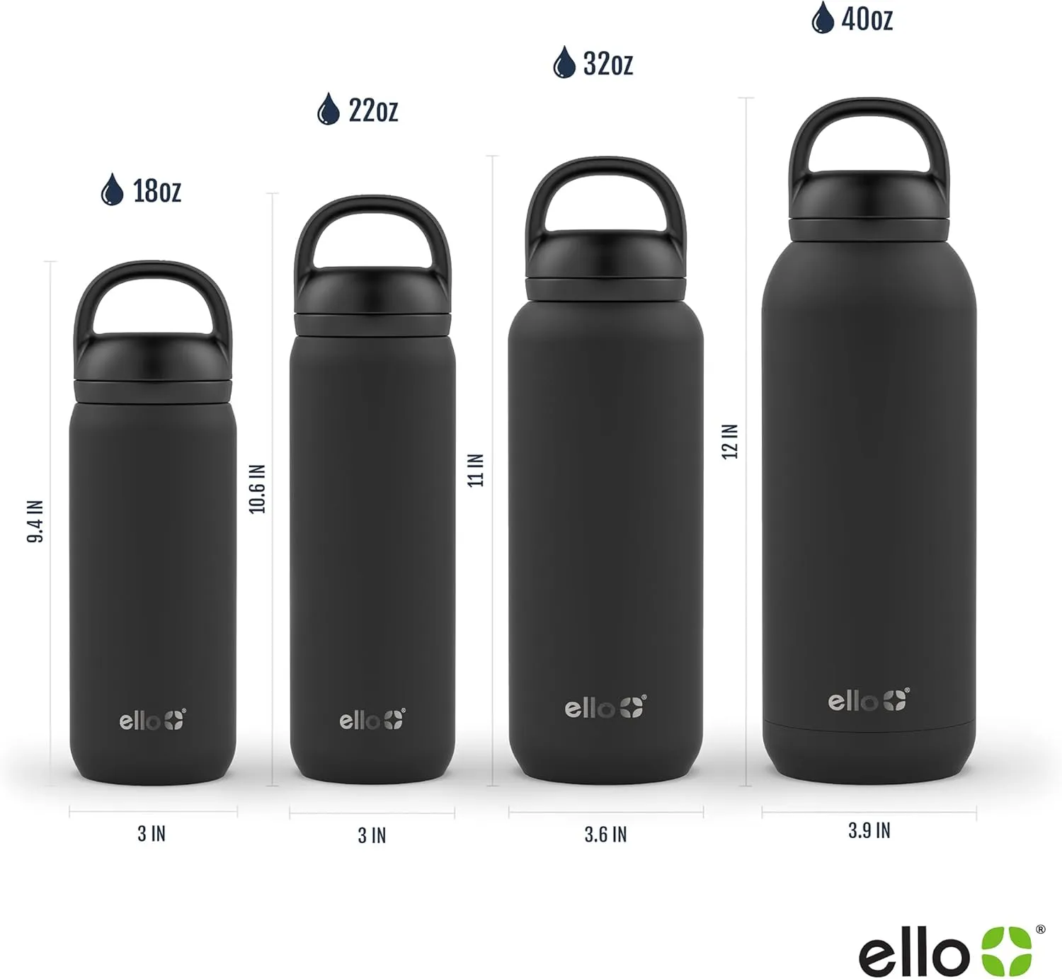 Ello Cooper 32oz Stainless Steel Water Bottle with 2 Lids Chug and Straw | Leak Proof | Double Walled and Vacuum Insulated | Built in Carry Loop | Dishwasher Safe | Lilac