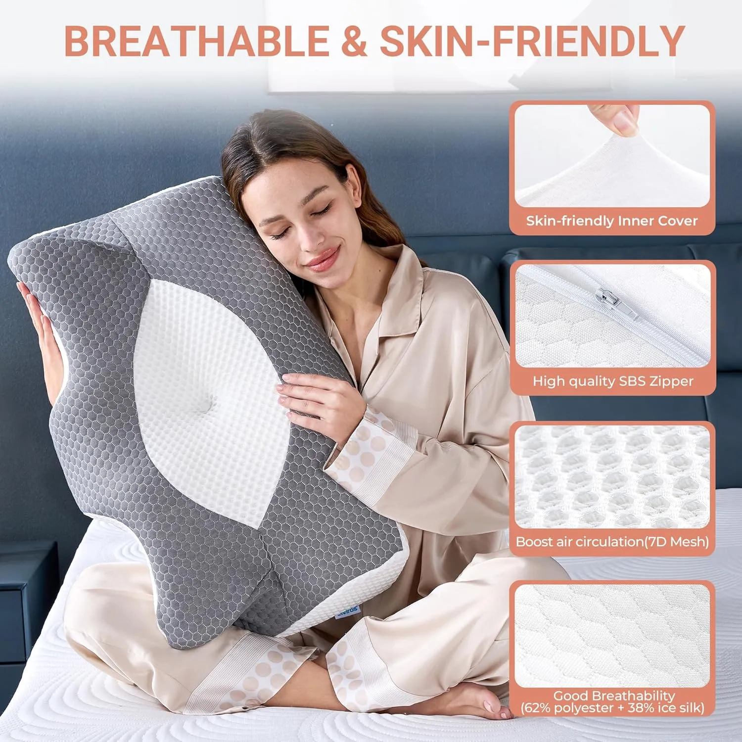 Elviros Cervical Memory Foam Pillows for Neck and Shoulder Pain, Neck Pillow for Sleeping, Side Sleeper Pillows for Adults, Ergonomic Orthopedic Sleeping for Back and Stomach Sleepers (Medium Firm)