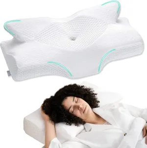 Elviros Cervical Memory Foam Pillows for Neck and Shoulder Pain, Neck Pillow for Sleeping, Side Sleeper Pillows for Adults, Ergonomic Orthopedic Sleeping for Back and Stomach Sleepers (Medium Firm)