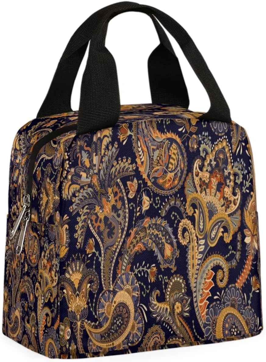 Embroidery Palace Motifs Insulated Lunch Bag Box Reusable Lunch Tote Bag for Women Men Adults Leakproof Lunch Containers Meal Prep Zipper Soft Cooler Bag for Work Office Picnic Travel