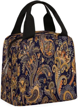 Embroidery Palace Motifs Insulated Lunch Bag Box Reusable Lunch Tote Bag for Women Men Adults Leakproof Lunch Containers Meal Prep Zipper Soft Cooler Bag for Work Office Picnic Travel
