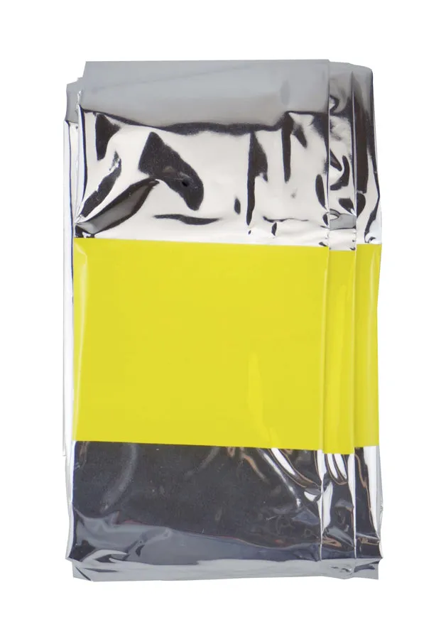 Emergency Sleeping Bag measuring 84" x 36", constructed from 24um thick Aluminized OPP Film.