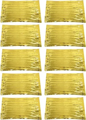 Emergency Thermal Blankets, 10 Pack, 130 X 210cm, PET Film Body Warmer Survival Blanket, Reflective Heat Insulation Water Proof, for Outdoors, Hiking, Survival (Gold)
