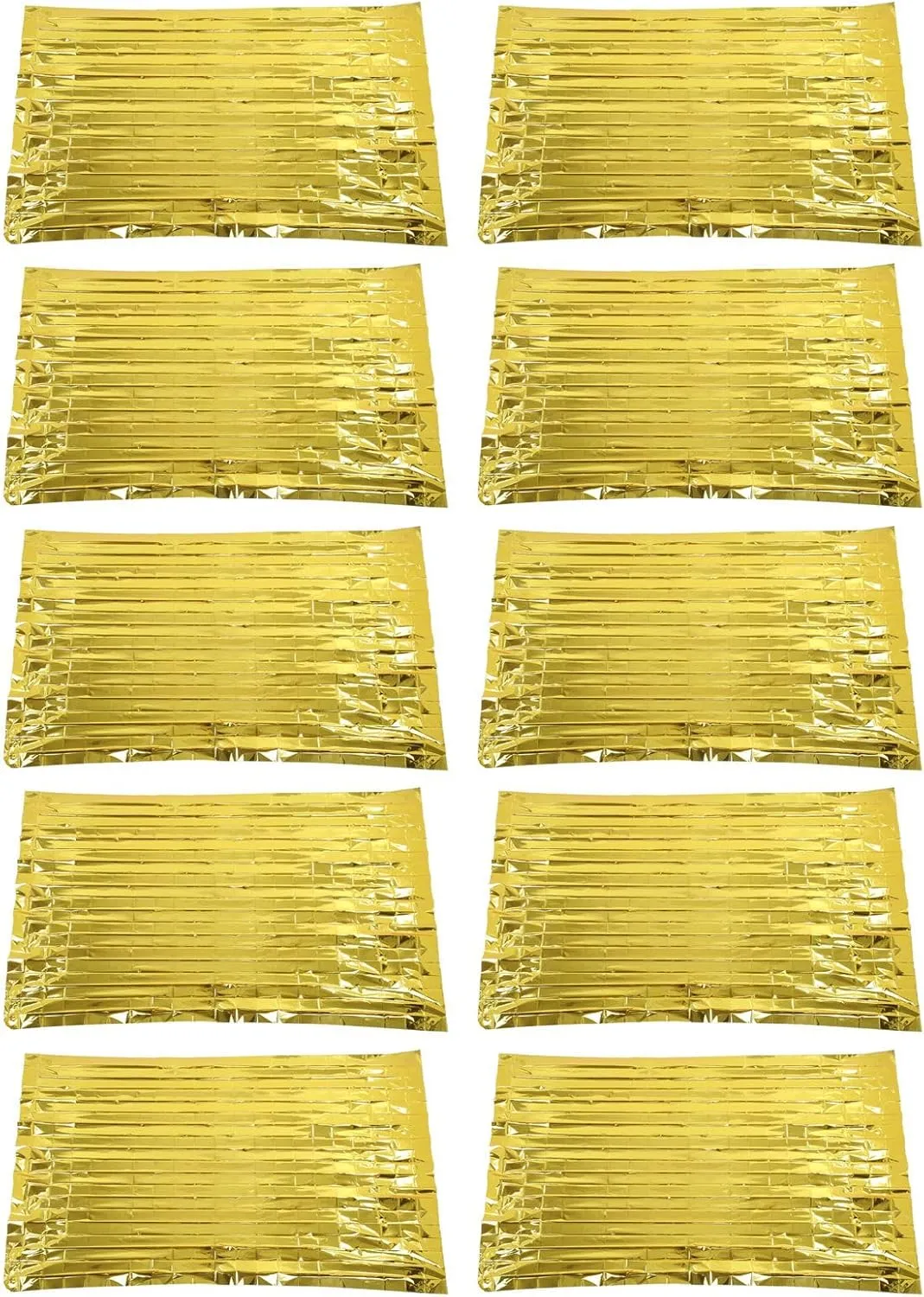 Emergency Thermal Blankets, 10 Pack, 130 X 210cm, PET Film Body Warmer Survival Blanket, Reflective Heat Insulation Water Proof, for Outdoors, Hiking, Survival (Gold)
