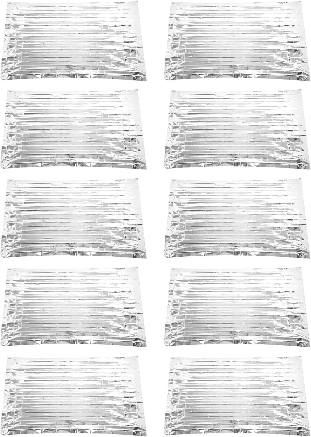 Emergency Thermal Blankets, 10 Pack, 130 X 210cm, PET Film Body Warmer Survival Blanket, Reflective Heat Insulation Water Proof, for Outdoors, Hiking, Survival (Silver)