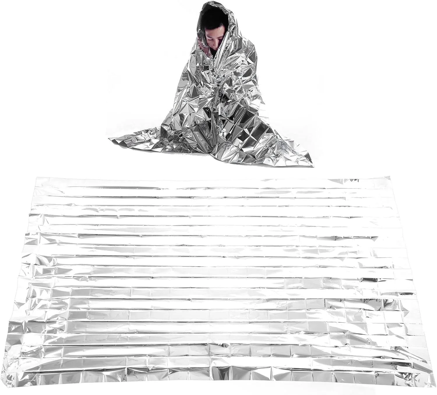 Emergency Thermal Blankets, 10 Pack, 130 X 210cm, PET Film Body Warmer Survival Blanket, Reflective Heat Insulation Water Proof, for Outdoors, Hiking, Survival (Silver)