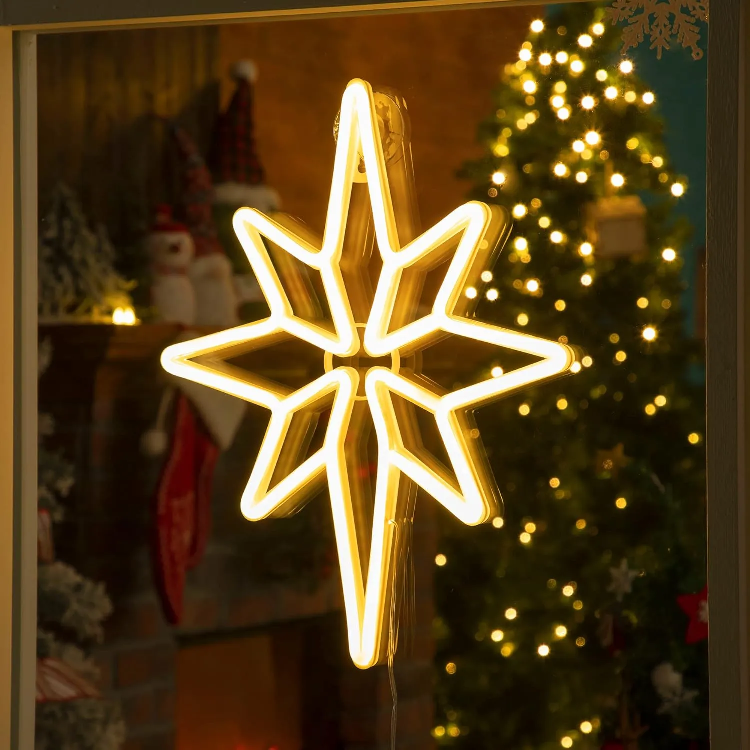 Enhon 1 Pack 16 Inch Bethlehem Star Window, Christmas Star, Nativity Star Light, USB Powered or Battery Operated Bethlehem Star Neon Light for Window Bedroom Indoor Outdoor Decor
