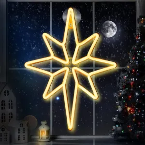 Enhon 1 Pack 16 Inch Bethlehem Star Window, Christmas Star, Nativity Star Light, USB Powered or Battery Operated Bethlehem Star Neon Light for Window Bedroom Indoor Outdoor Decor