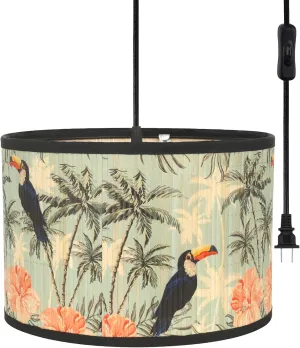 Eoiips Plug in Pendant Light Bamboo, 14.76ft Hanging Lamp with Plug in Cord, ON/Off Switch, Hanging Light Shade with Pattern, Pendant Light Fixture for Kitchen Island Bedroom Living Room(Coconut)