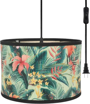 Eoiips Plug in Pendant Light Bamboo, 14.76ft Hanging Lamp with Plug in Cord, ON/Off Switch, Hanging Light Shade with Pattern, Pendant Light Fixture for Kitchen Island Bedroom Living Room(Flower)