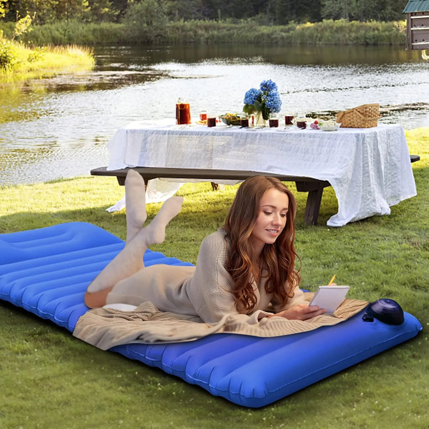 Ergocar Airbed Inflatable, TPU Press Inflatable Bed with Pillow, Ultralight Comfortable Inflatable Sleeping Mat, Portable & Folding Waterproof Camping Mattress for Backpacking, Hiking and Traveling