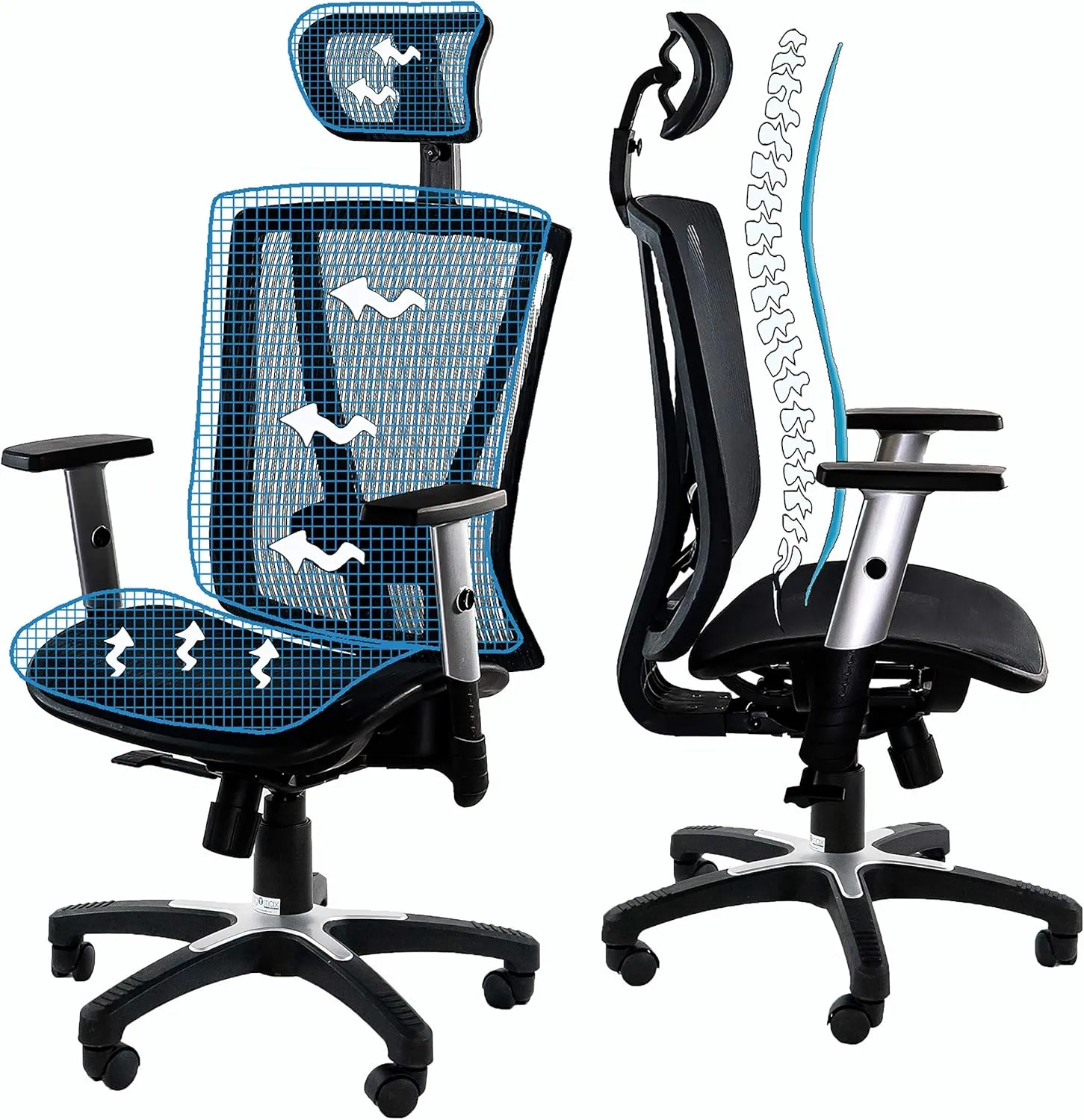 ErgoMax, MSH112BR Ergonomic Height Adjustable Home Office All Mesh Desk Chair, Lumbar Support & Back Relief Breathable Chair, 53 Inch Max, Brown
