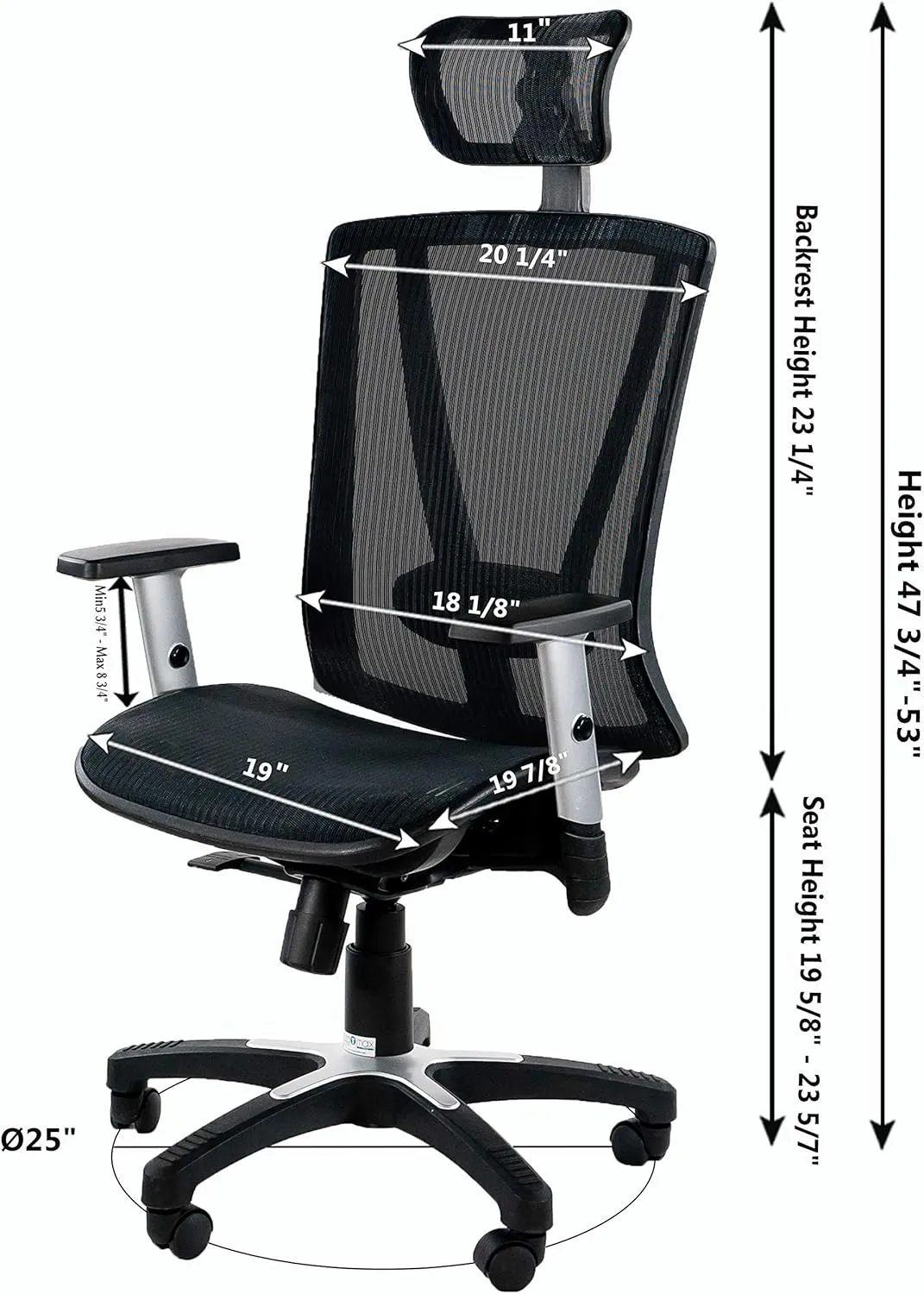 ErgoMax, MSH112BR Ergonomic Height Adjustable Home Office All Mesh Desk Chair, Lumbar Support & Back Relief Breathable Chair, 53 Inch Max, Brown