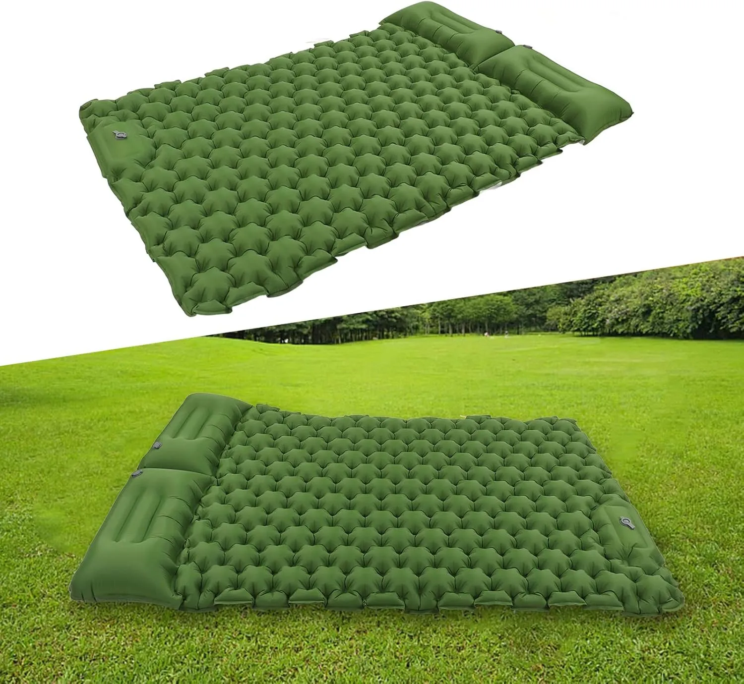 Ergonomic Foot Operated Inflatable Sleeping Pad with Storage, Leakproof and Durably for Office, Outdoor Camping and Hiking (Green)