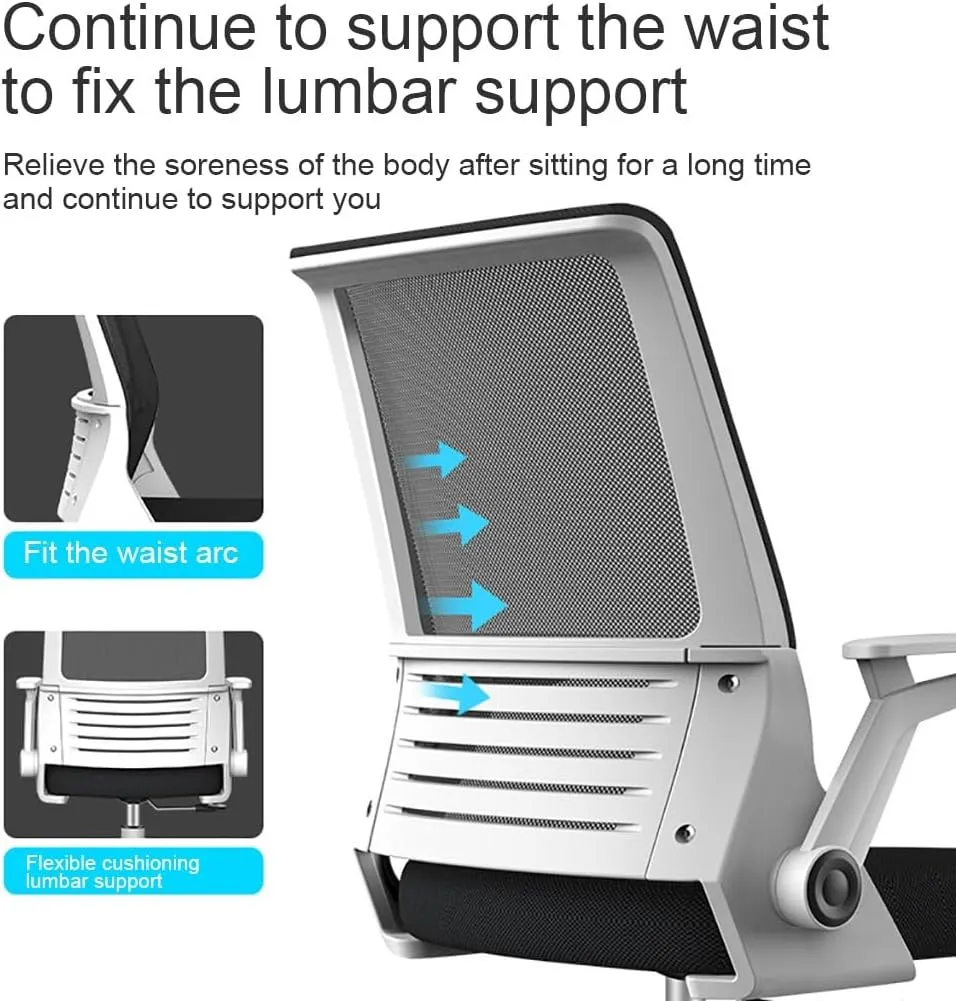 Ergonomic Mesh Chair with Adjustable Height and Lumbar Support Swivel Lumbar Support Desk Computer Chair,Home Office Chair,with Flip up Armrests, for Conference Room (Size : B)