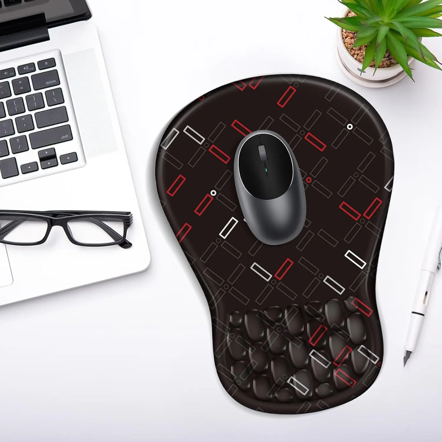 Ergonomic Mouse Pad with Wrist Rest Support, Mousepad with Comfortable Memory Foam Wrist Rest and Non-Slip PU Base for Pain Relief, Computer, Laptop, Office, Home (Black-1)