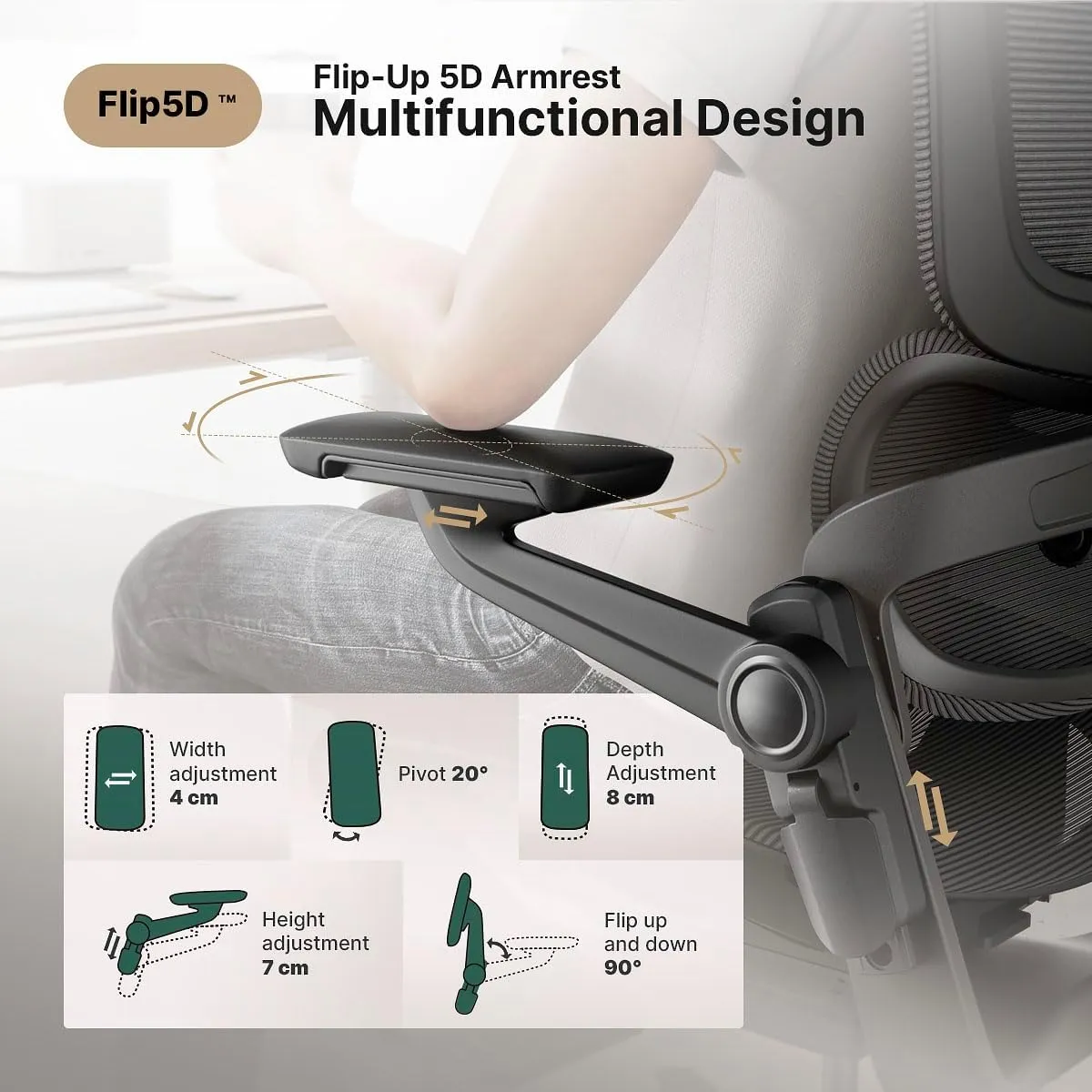 Ergonomic Office Chair with Foot Rest - Comfy Home Office Desk Computer Chair, Comfortable Mesh Seat with Adjustable Back Support, Swivel Wheels, Flip-up Arms, for Work Gaming Study (Green, Standard)