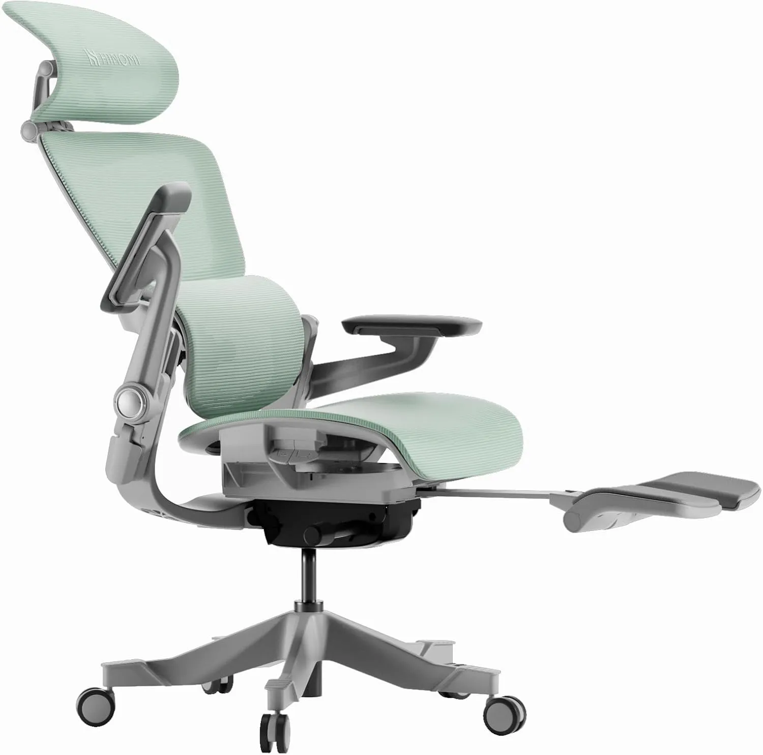 Ergonomic Office Chair with Foot Rest - Comfy Home Office Desk Computer Chair, Comfortable Mesh Seat with Adjustable Back Support, Swivel Wheels, Flip-up Arms, for Work Gaming Study (Green, Standard)