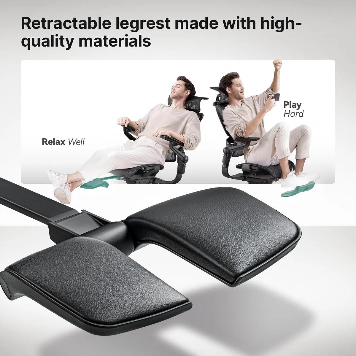 Ergonomic Office Chair with Foot Rest - Comfy Home Office Desk Computer Chair, Comfortable Mesh Seat with Adjustable Back Support, Swivel Wheels, Flip-up Arms, for Work Gaming Study (Green, Standard)