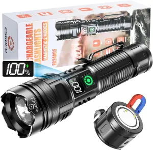 Esgofo Rechargeable Flashlights High Lumens 2000 2 Modes High/Low, Super Bright Magnetic LED Flashlight Long Distance 3280FT, Small Powerful Long Lasting 10 Hours Strong Flash Light USB C with Clip