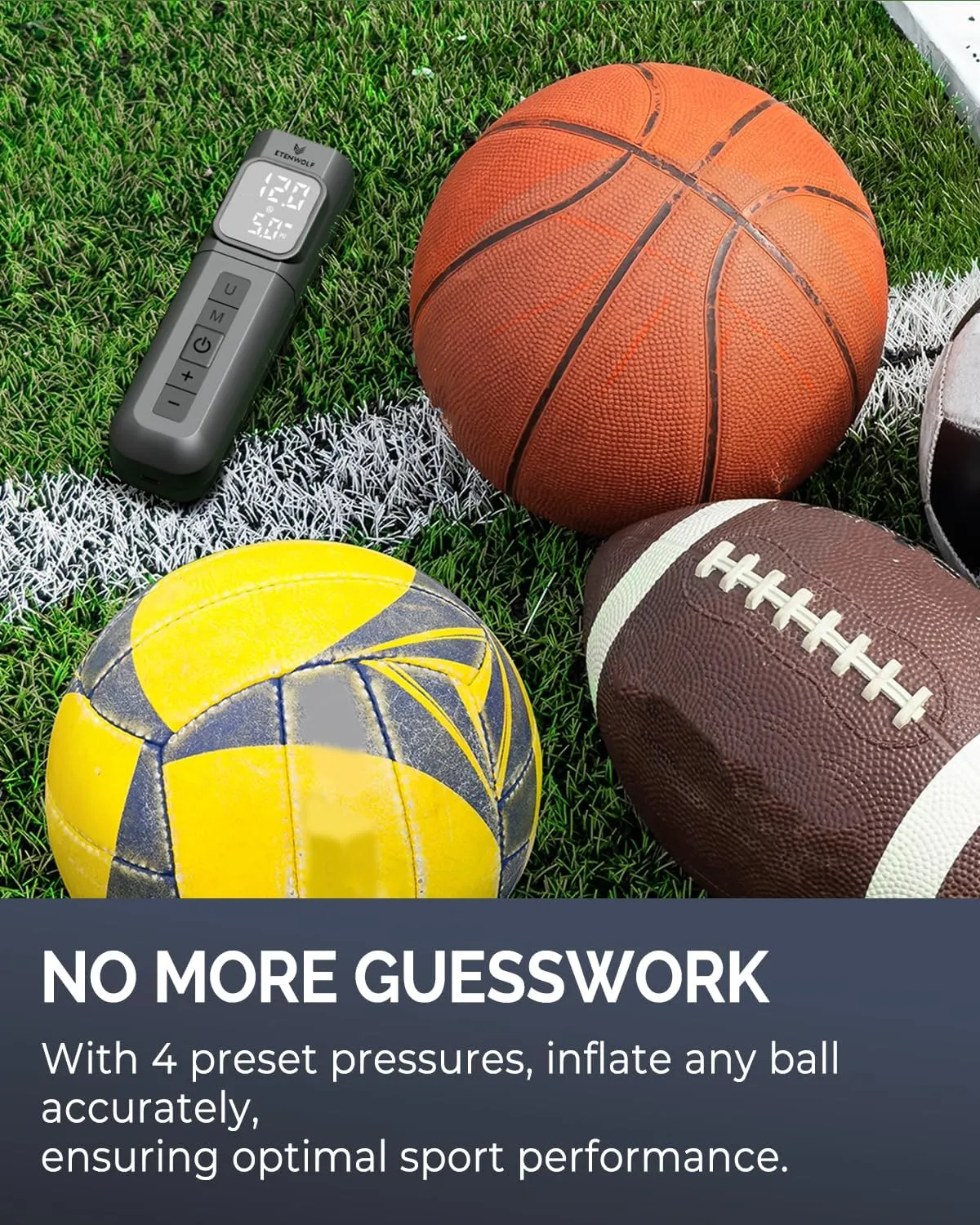 ETENWOLF P200 Electric Ball Pump 2000mAh Sports Air Pump with Digital Pressure Gauge for Basketball Soccer Volleyball