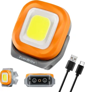 EverBrite Rechargeable Portable Magnetic Led Work Light, 1000 Lumen Super Bright Cordless Light for Car, Camping, Outdoors, Emergency & Job Site Lighting, 4 Modes, Orange Gray