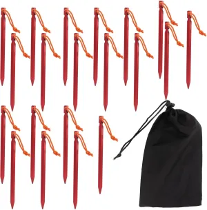 EVTSCAN 20 Pack 7075 Aluminum Tent Stakes Heavy Duty Waterproof Lightweight Portable Tent Pegs Sturdy Windproof Camping Hiking Gear (Red)