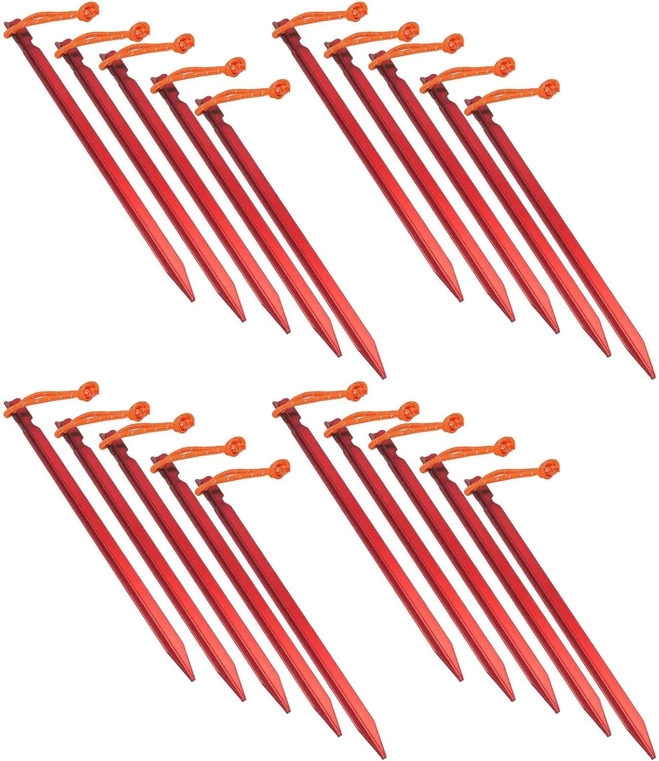 EVTSCAN 20 Pack 7075 Aluminum Tent Stakes Heavy Duty Waterproof Lightweight Portable Tent Pegs Sturdy Windproof Camping Hiking Gear (Red)
