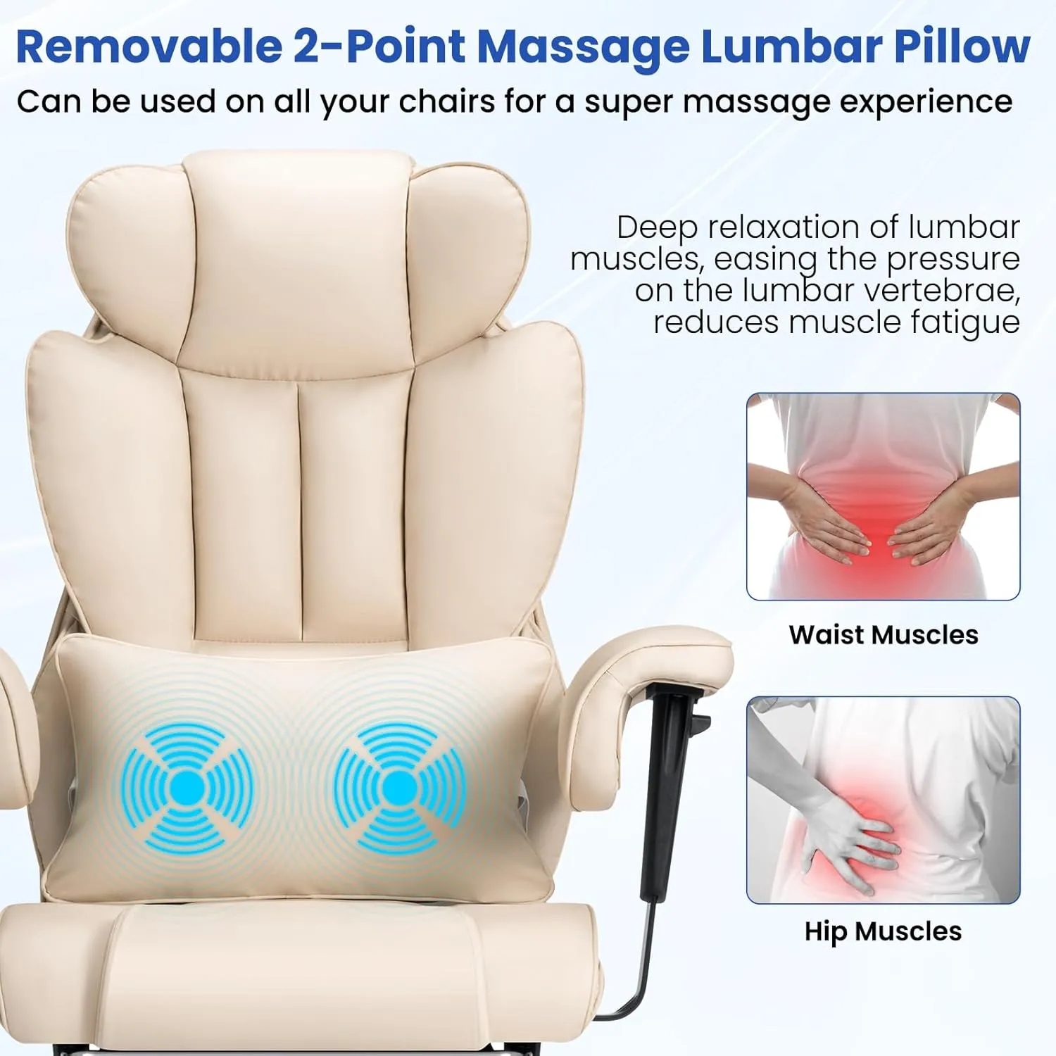 Executive Office Chair Big and Tall with Massage Lumbar Support 450lbs Reclining Office Chair with Footrest Heavy Duty Desk Chair High Back Ergonomic Leather Chair for Heavy People Beige