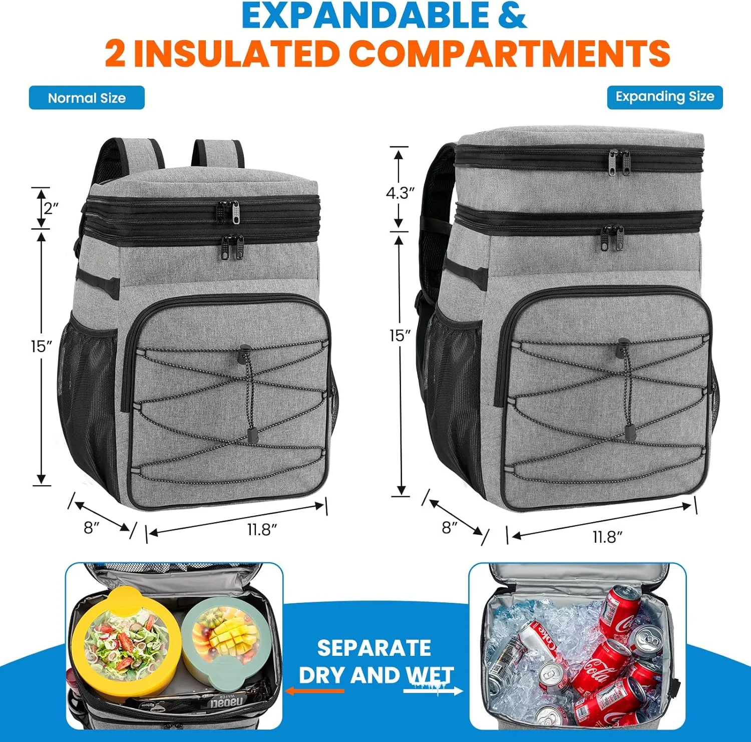 Expandable Backpack Coolers Insulated Leak Proof - 36/48 Cans Double Deck Cooler Backpack Waterproof - Soft Lightweight Portable Cooler Bag for Beach Picnic Camping Men and Women
