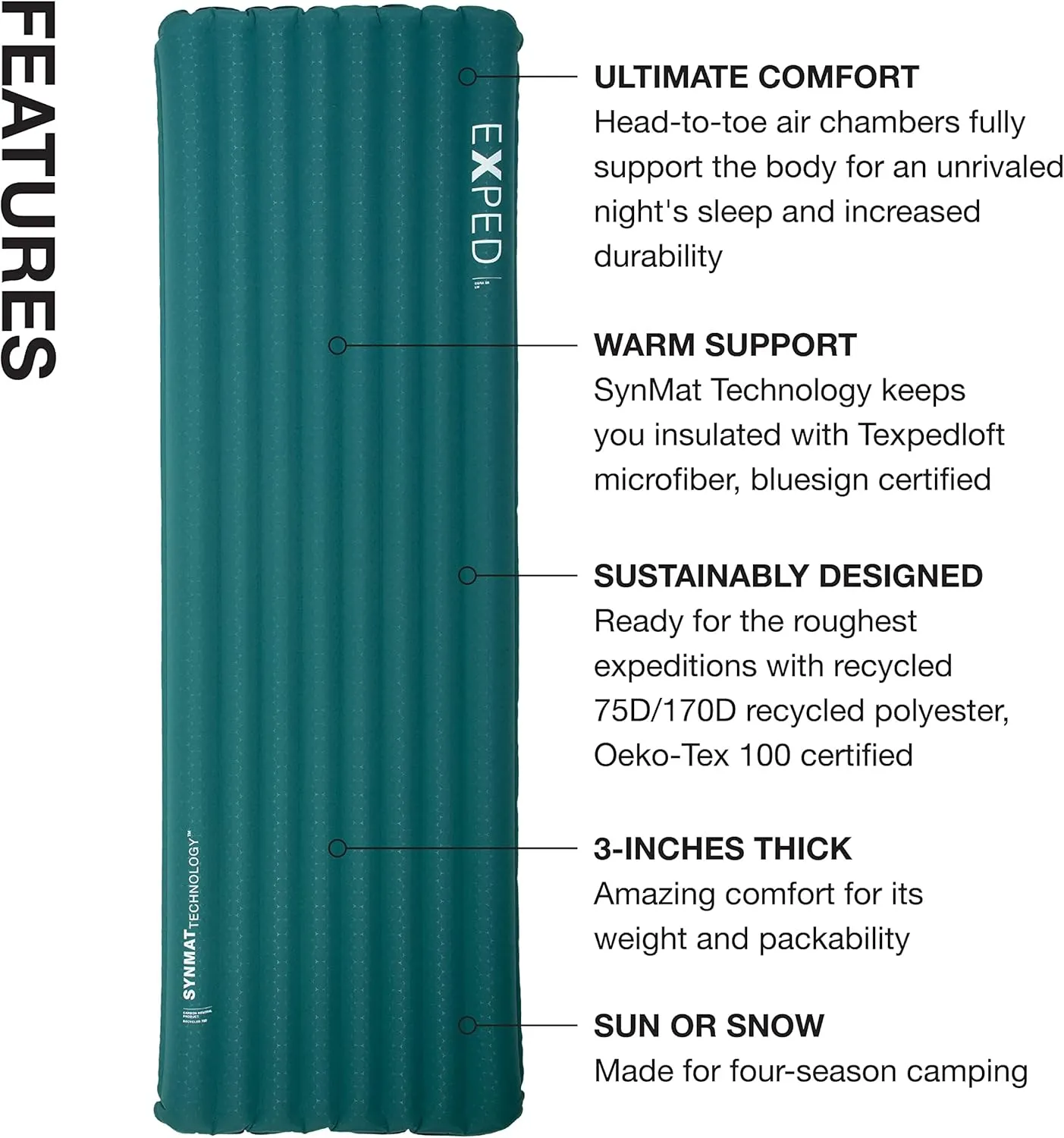 Exped Dura 5R | Abrasion Resistant | Insulated and Comfortable | -5 Degree Sleeping Pad, Cypress, Long Wide
