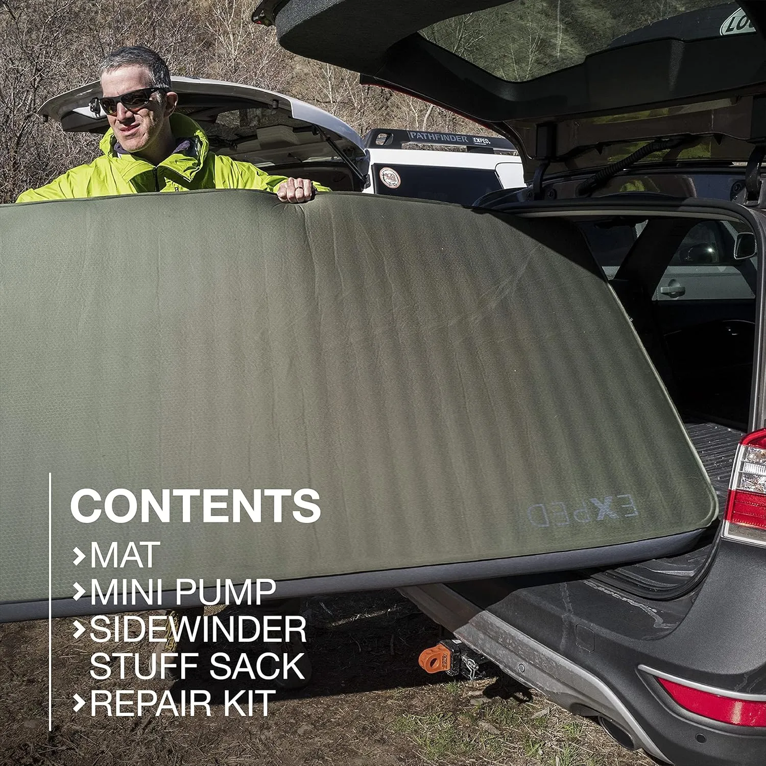 Exped MegaMat 10 Duo - Self Inflating Foam Sleeping Pad, 4" Thickness Camping Bed, Compact and Lightweight, Mini Pump Included, Green, Long Wide Plus - Past Season