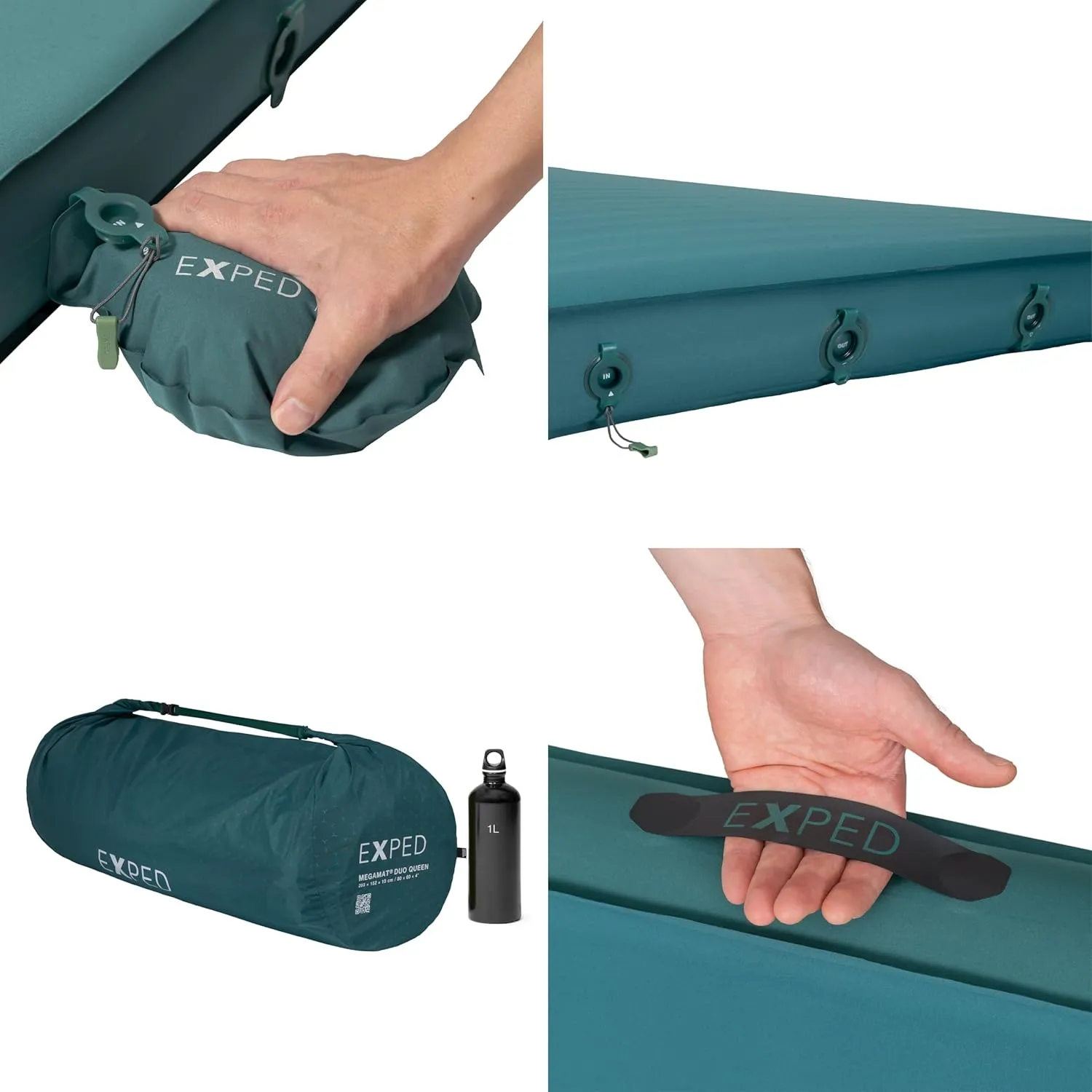Exped MegaMat Duo Queen - Self Inflating Soft Car Sleeping Mat, 4” Foam Pad, Pump Included