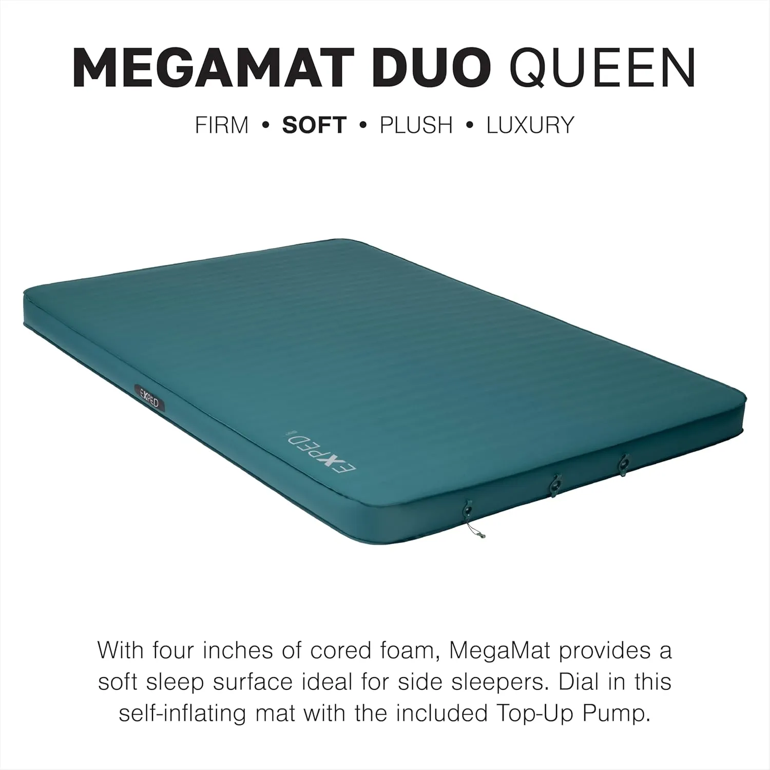 Exped MegaMat Duo Queen - Self Inflating Soft Car Sleeping Mat, 4” Foam Pad, Pump Included