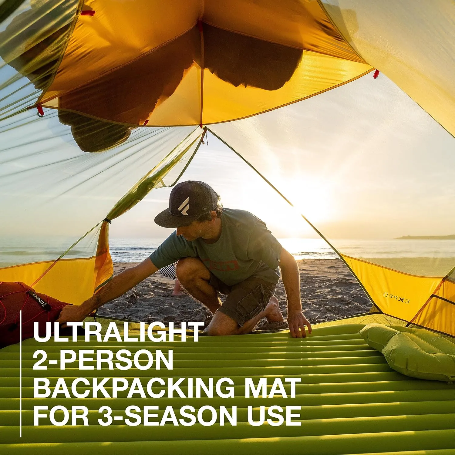 Exped Ultra 3R Duo | Lightweight Backpacking Mat for Two | Packable and Comfortable | 20 Degree 3-Season Sleeping Mat, Lichen, Duo Long Wide