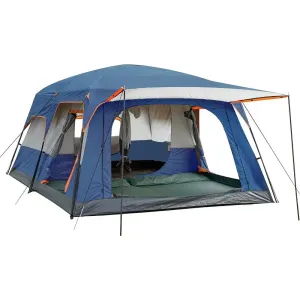 Extra Large Family Camping Tent for 10-12 People with 2 Rooms, Straight Wall Design, 3 Doors, 3 Windows, and Waterproof