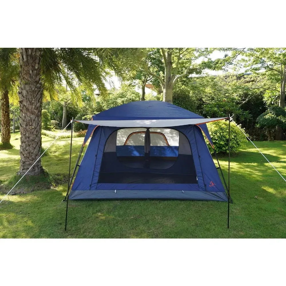 Extra Large Family Camping Tent for 10-12 People with 2 Rooms, Straight Wall Design, 3 Doors, 3 Windows, and Waterproof